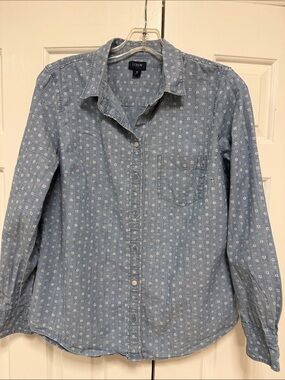 J. Crew Blue Floral-Print Chambray Button-Down Shirt